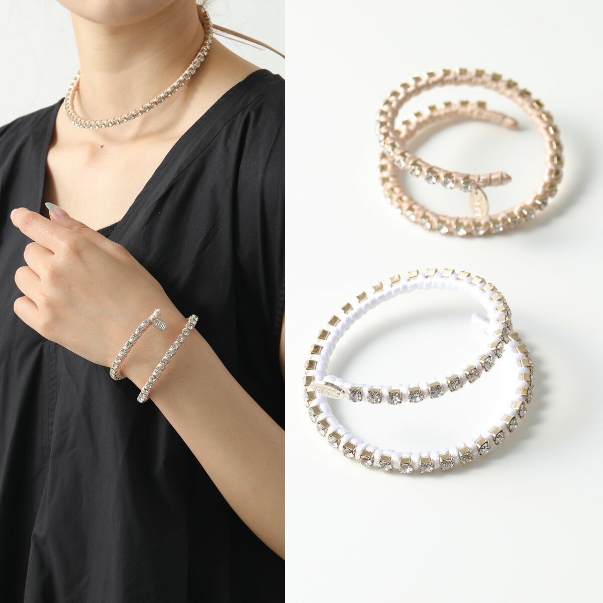 RED VALENTINO レッドヴァレンティノ ブレスレット XQ0J0C41 DUX レディース ラインストーン装飾 サテン アクセサリー 2連 カラー2色のサムネイル