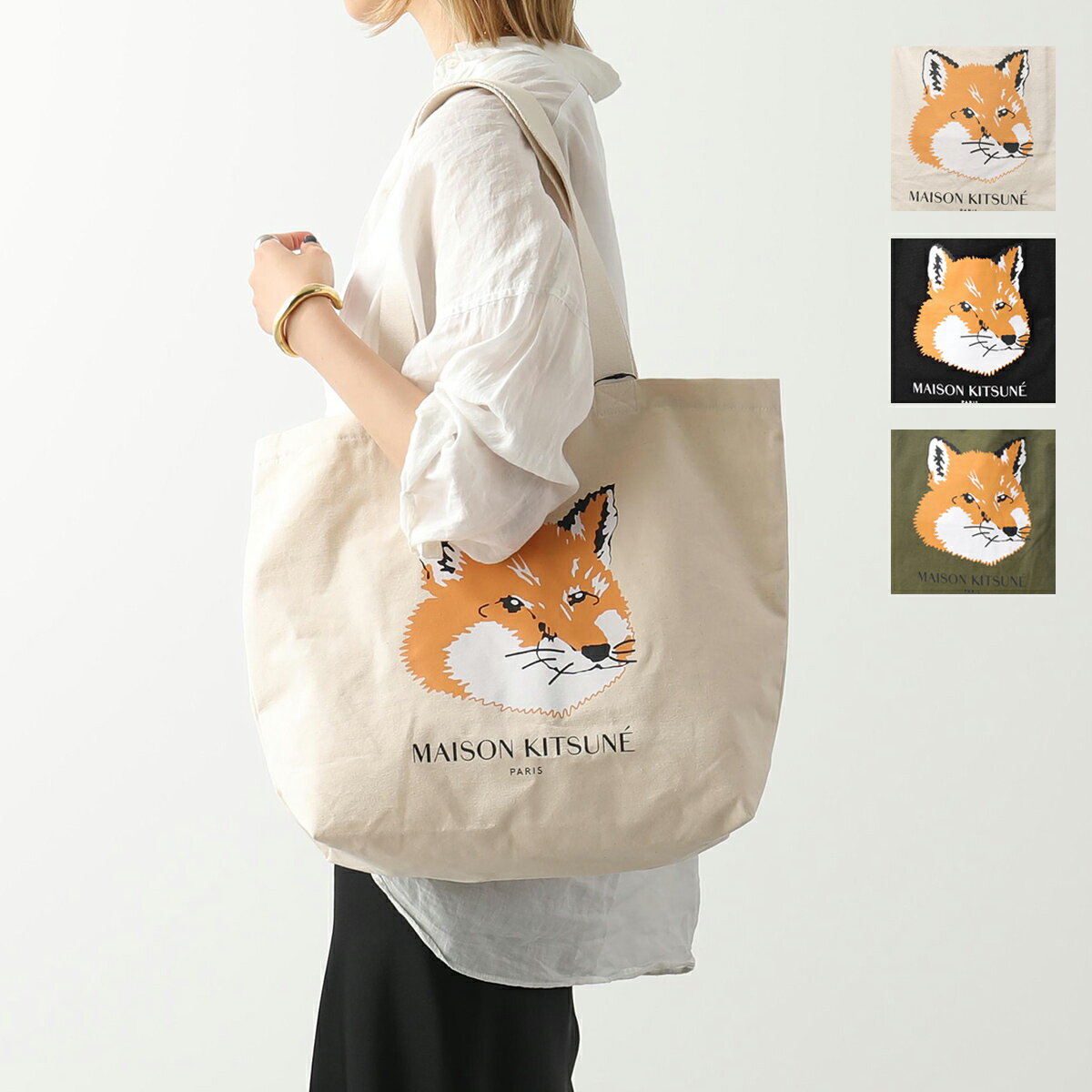 MAISON KITSUNE メゾンキツネ トートバッグ FOX HEAD TOTE BAG EU05110WW0008 レディース キャンバス ショッピングバッグ 鞄 カラー3色のサムネイル