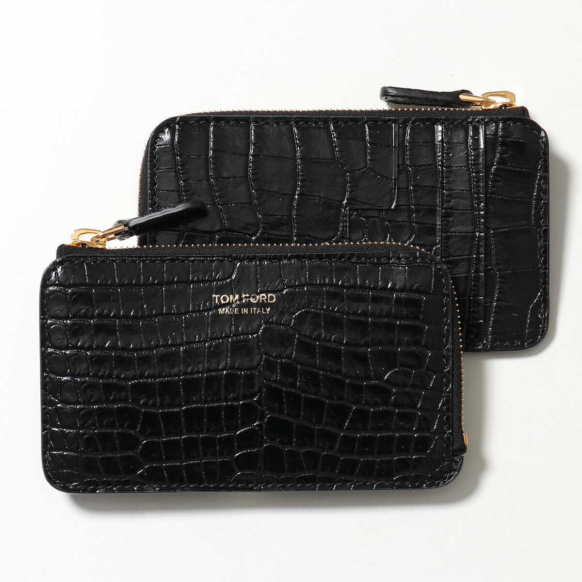 TOM FORD トムフォード フラグメントケース Y0238T LCL168 メンズ クロコ型押し レザー コイン&カードケース パスケース ミニ財布 ロゴ U9000/BLACKのサムネイル