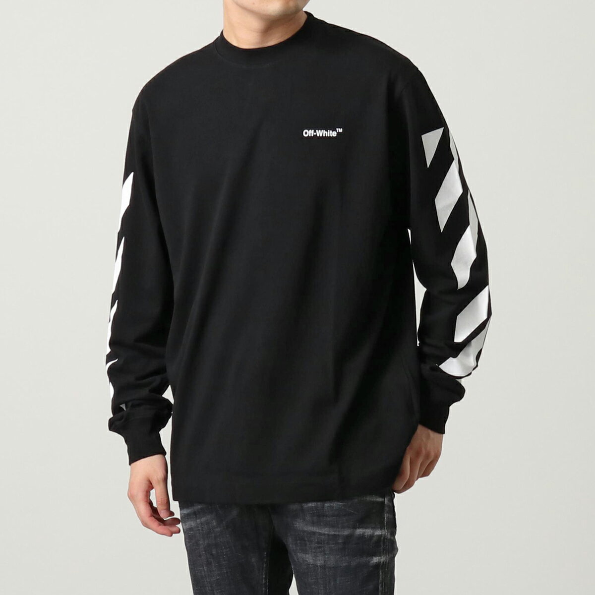 OFF-WHITE オフホワイト VIRGIL ABLOH 長袖 Tシャツ DIAG HELVETICA SKATE OMAB064C99JER001 メンズ カットソー ロンT ちびロゴT 1001/BLACK-WHITEのサムネイル