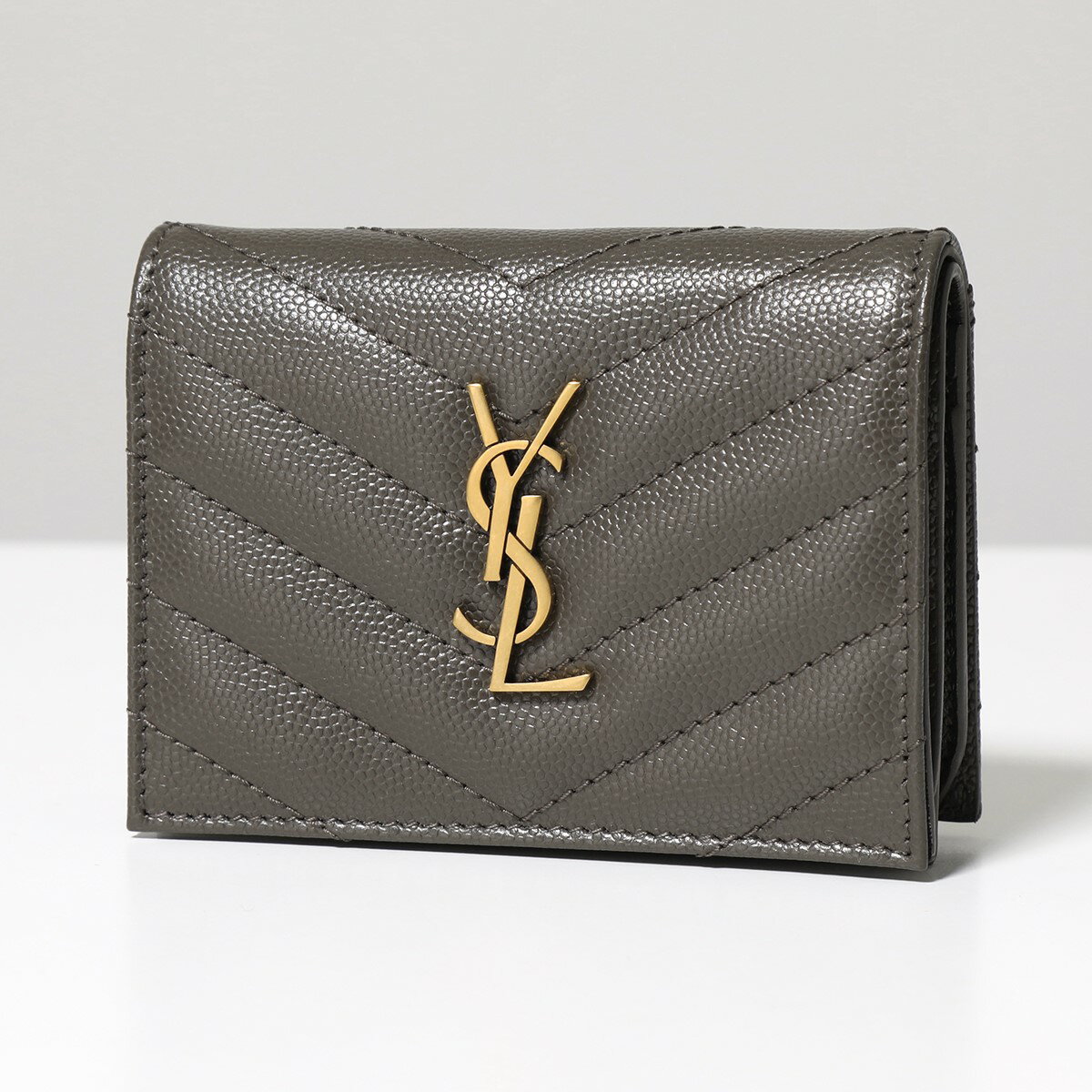 SAINT LAURENT サンローラン 二つ折り財布 530841 BOWA7 レディース モノグラム ウォレット カサンドラロゴ キルティング ミニ財布 レザー 1011/PEBBLE【po_jyuuu】