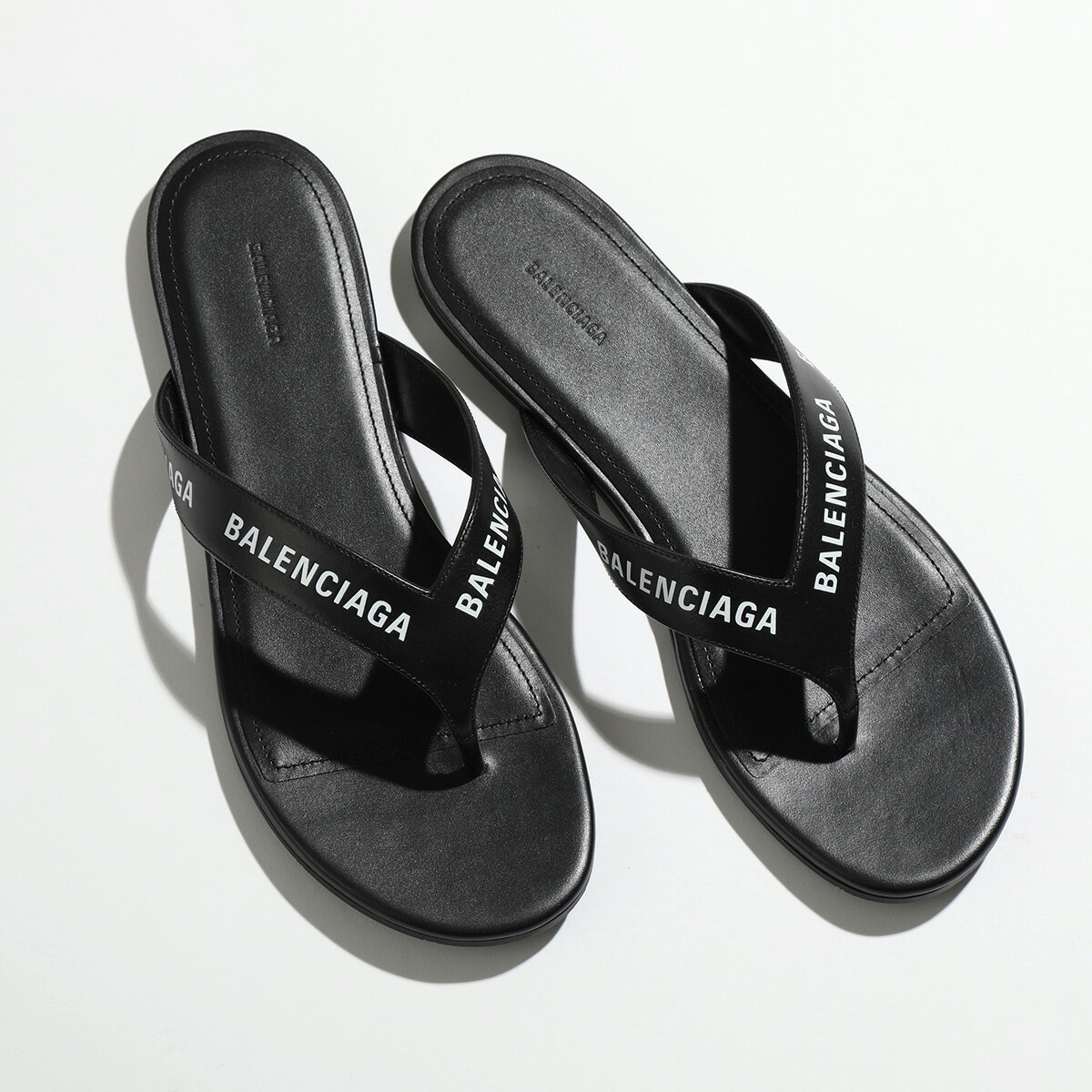 BALENCIAGA バレンシアガ トングサンダル ROUND FLIP-FLOP 630051 WBAE1 レディース ロゴ フラット シューズ レザー 靴 1090/BLACK-WHITEのサムネイル