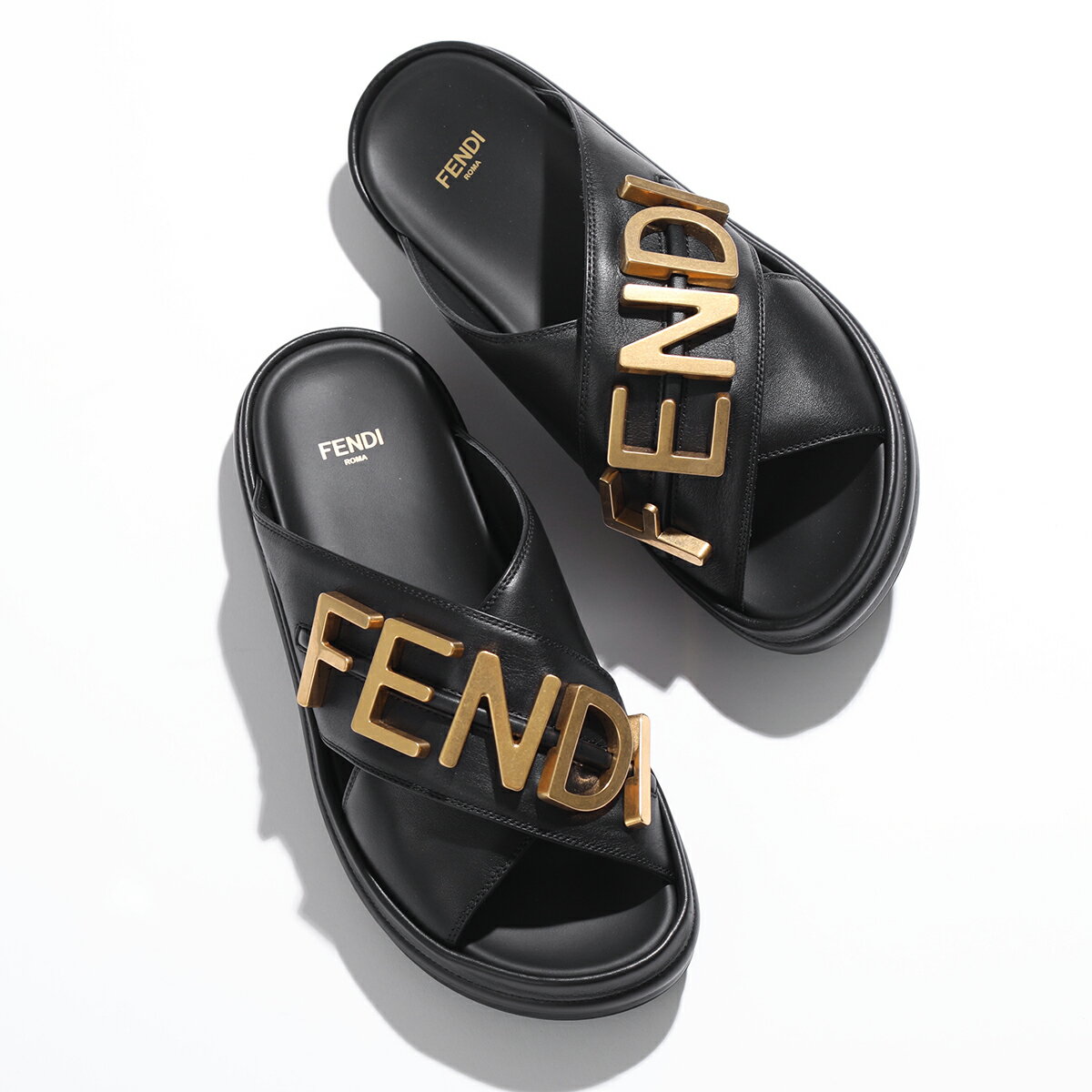 FENDI フェンディ サンダル 8X8289 AI1R レディース グラフィ クロスバンド レザー スライド フラット コンフォート メタルロゴ シューズ 靴 F1H1K/NEROのサムネイル