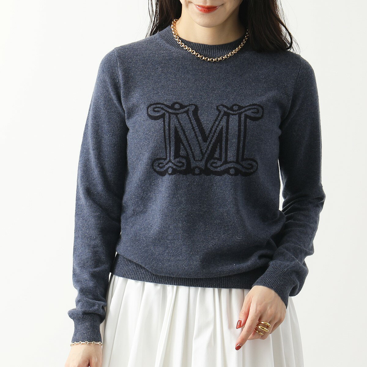 MAX MARA マックスマーラ ニット BIMBA レディース ピュア カシミヤ セーター クルーネック 長袖 ハイゲージ ジャガードMロゴ 003のサムネイル