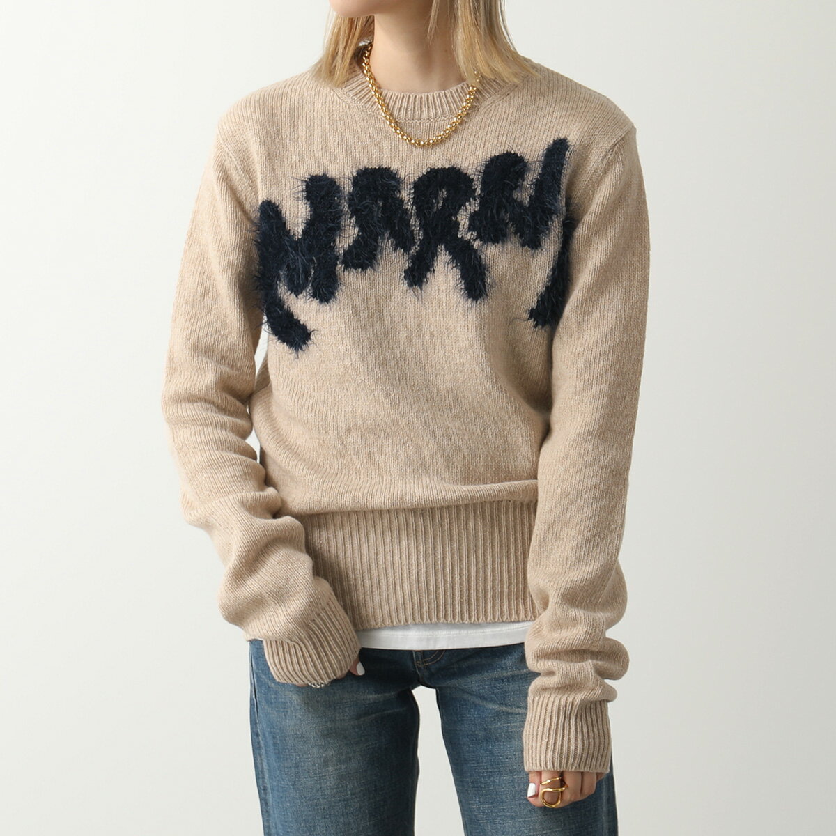MARNI マルニ セーター SHETLAND シェットランド GCMD0369Q0 UFH935 レディース クルーネック 長袖 ウール ロゴ 00W32のサムネイル