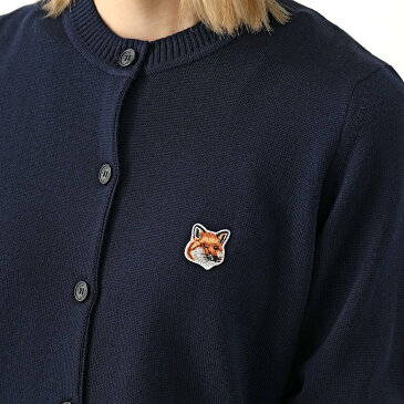 MAISON KITSUNE メゾンキツネ カーディガン FOX HEAD PATCH ADJUSTED R-NECK CARDIGAN HW00521KT1036 レディース ウール ニット クルーネック NAVY【cp_fivee】