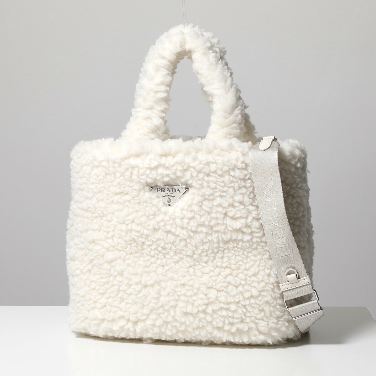 PRADA プラダ トートバッグ 1BG428 2FLI レディース 三角ロゴ ウール カシミヤ ショルダーバッグ ハンドバッグ 鞄 F0018/NATURALEのサムネイル