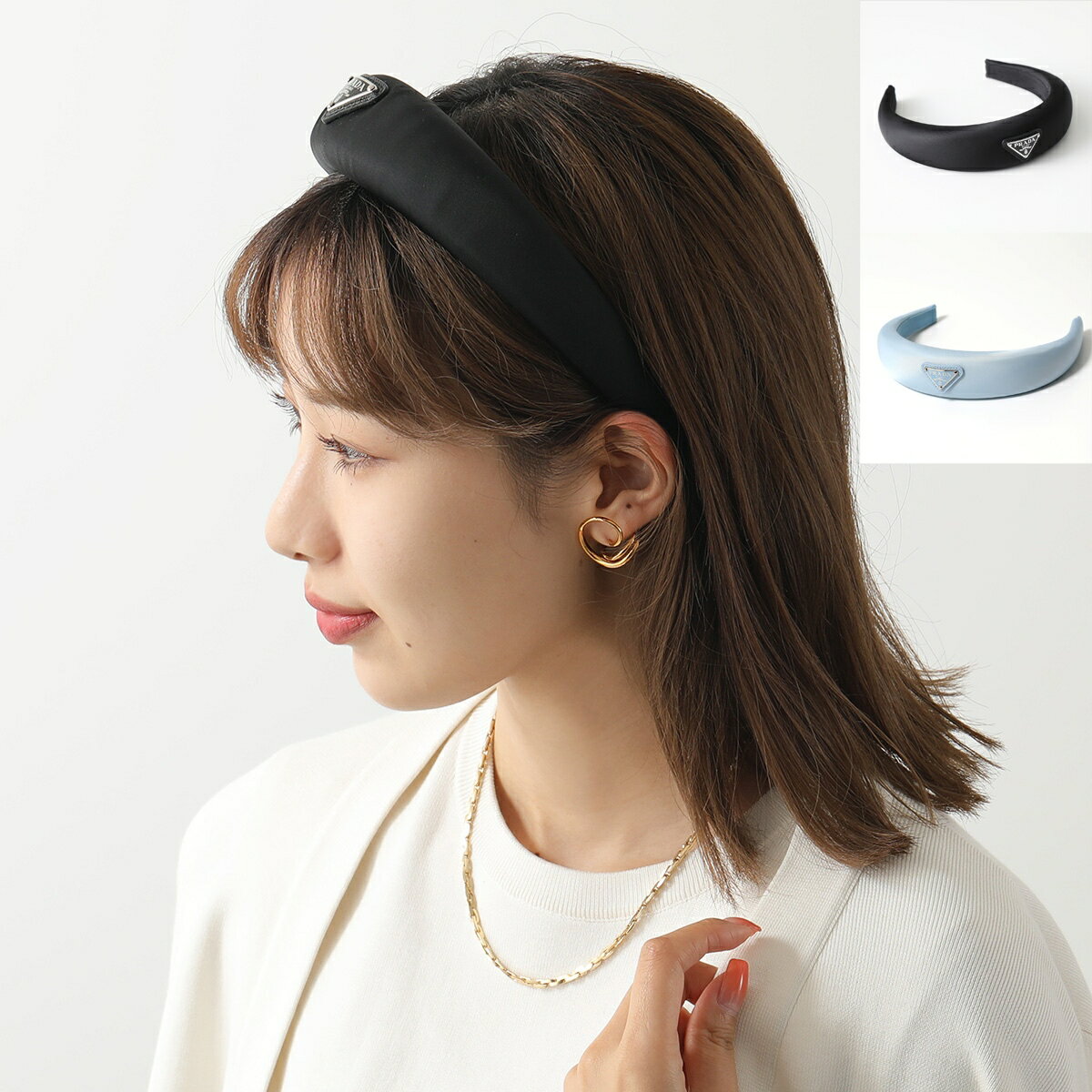 PRADA プラダ カチューシャ 1IH019 2DMI レディース Re-Nylon リナイロン ヘッドバンド ヘアアクセサリー 髪飾り トライアングルロゴ F0002/NERO