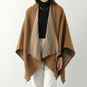 BURBERRY バーバリー ポンチョ ST STRIPE SOLID CP 8015654 レディース リバーシブル アイコンストライプ ウール ケープ マント ストール A7139/FLAXSEED