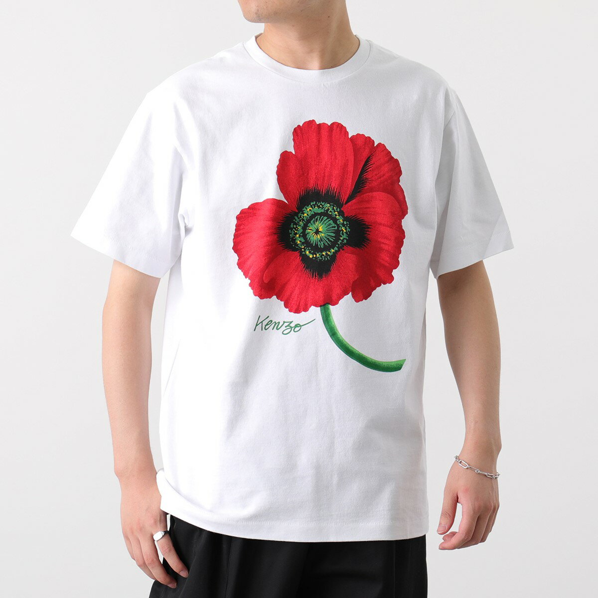 KENZO ケンゾー 半袖Tシャツ 5TS416 4SY KENZO POPPY メンズ コットン フラワープリント ワッペン クルーネック ホワイトのサムネイル