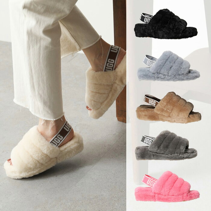 UGG アグ ファー サンダル FLUFF YEAH SLIDE フラッフ イヤー スライド 1095119 レディース シープスキン ストラップ フラット 靴 カラー6色