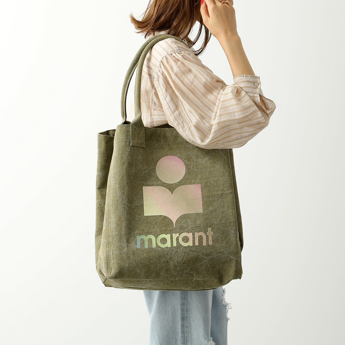 ISABEL MARANT イザベルマラン トートバッグ YENKY PM0020 060M レディース ショッピングバッグ ロゴ コットン 鞄 67KI/KHAKIのサムネイル