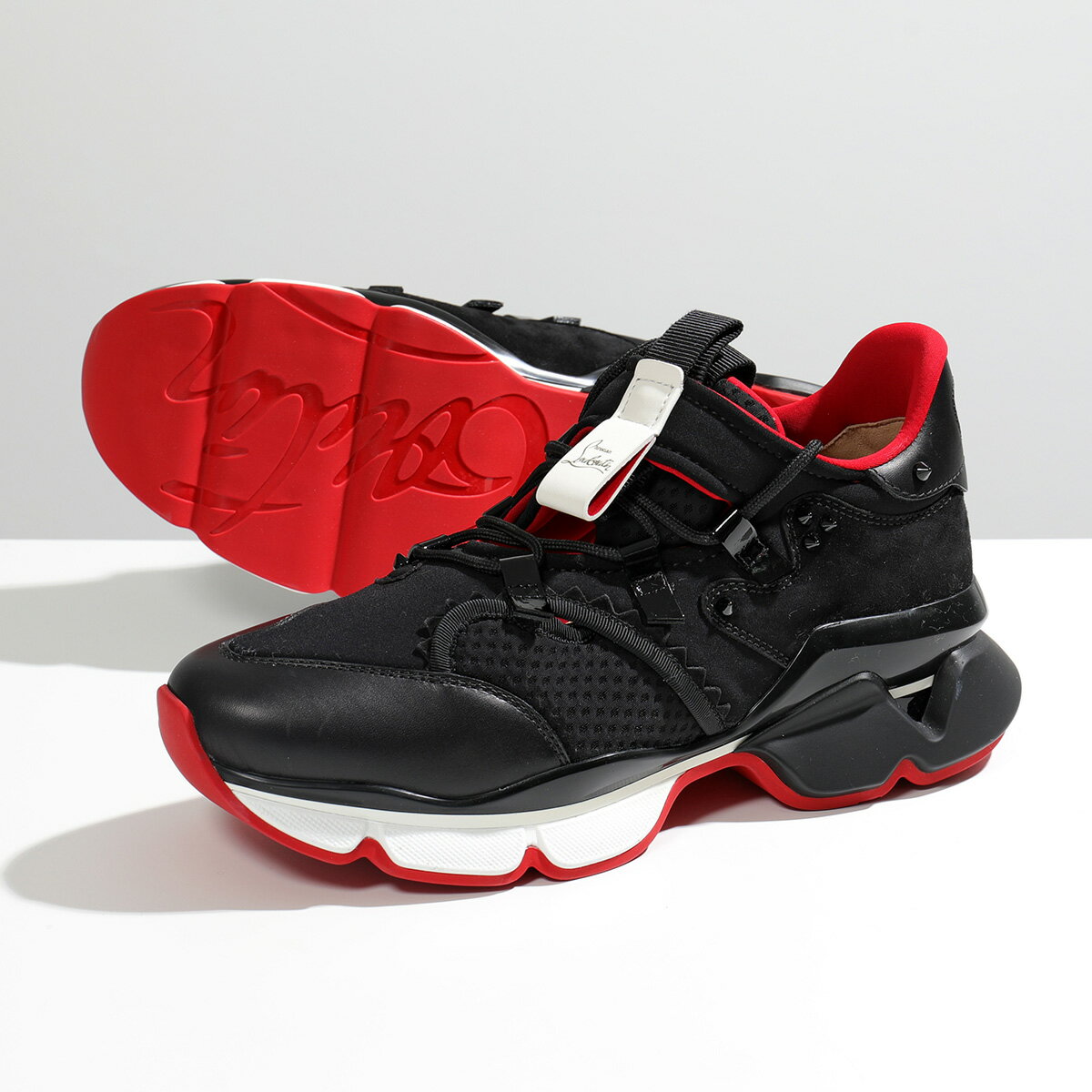 Christian Louboutin クリスチャンルブタン スニーカー RED RUNNER FLAT 1190541 メンズ レザー ベロア スタッズ ラバーソール BK01/BLACKのサムネイル