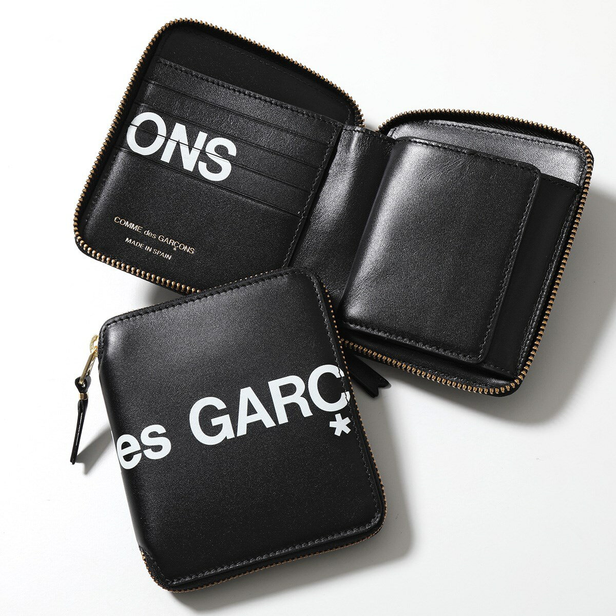 COMME des GARCONS コムデギャルソン 二つ折り財布 HUGE LOGO SA2100HL メンズ レディース レザー ロゴ 小銭入れあり BLACK