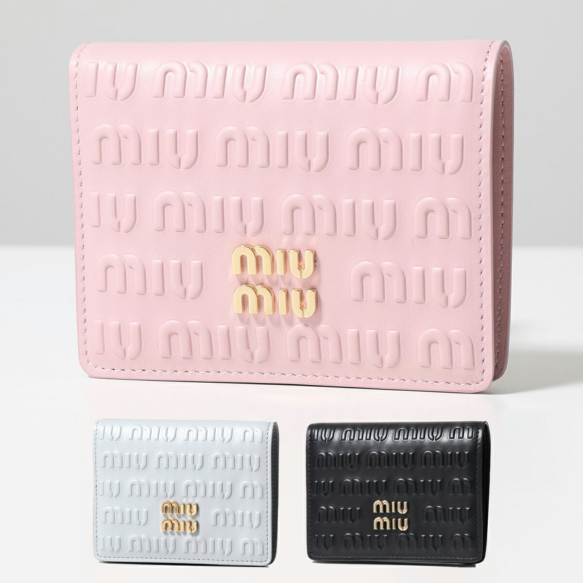 MIUMIU ミュウミュウ 二つ折り財布 5MV204 2F5X レディース エンボスロゴ レザー スモール ミニ財布 豆財布 メタルロゴ カラー3色のサムネイル