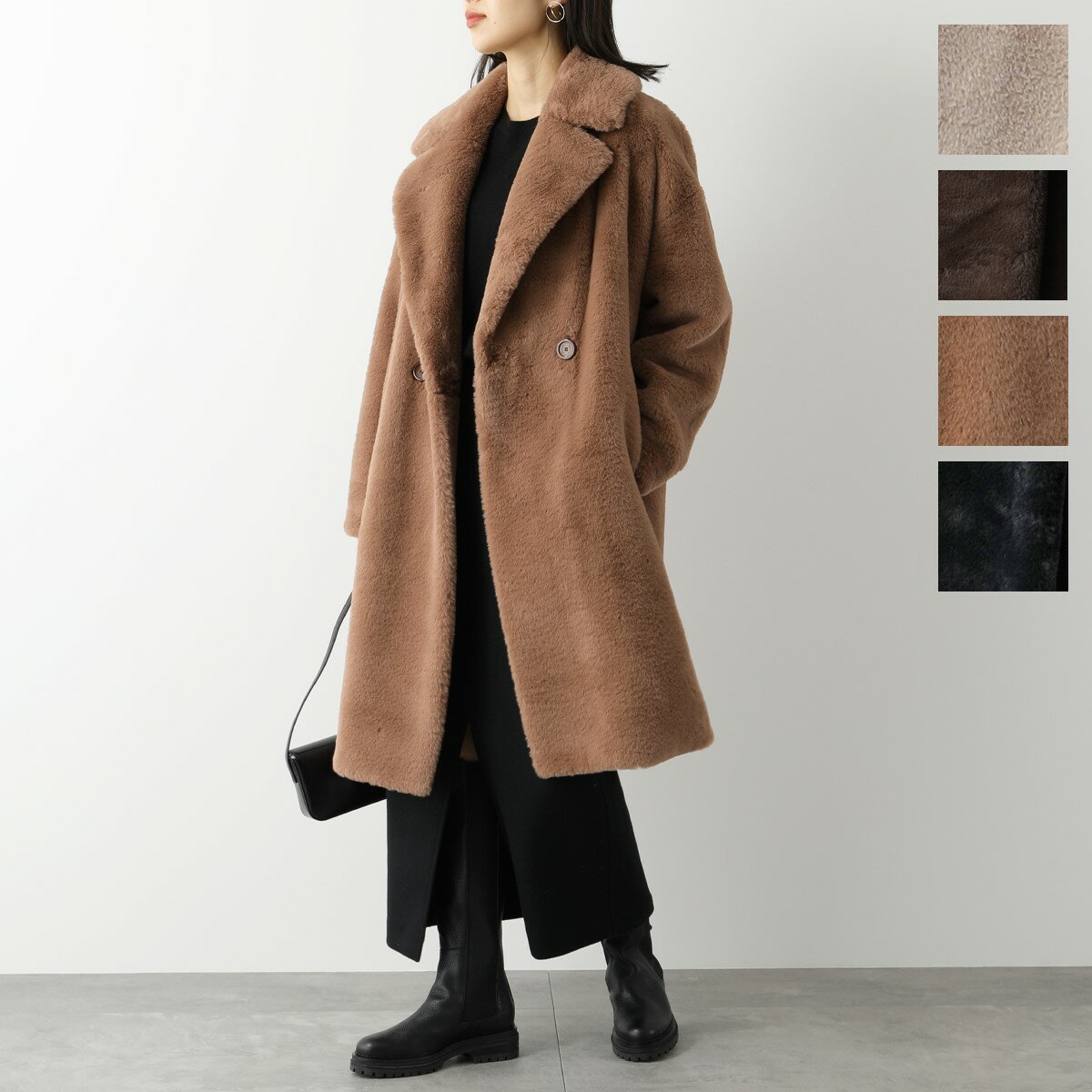 HERNO ヘルノ ファーコート CA000440D 12422 レディース エコファー テーラードカラー ダブルブレストコート モノグラムインナーライニング ロング丈 カラー4色 CA000440D124229300のサムネイル