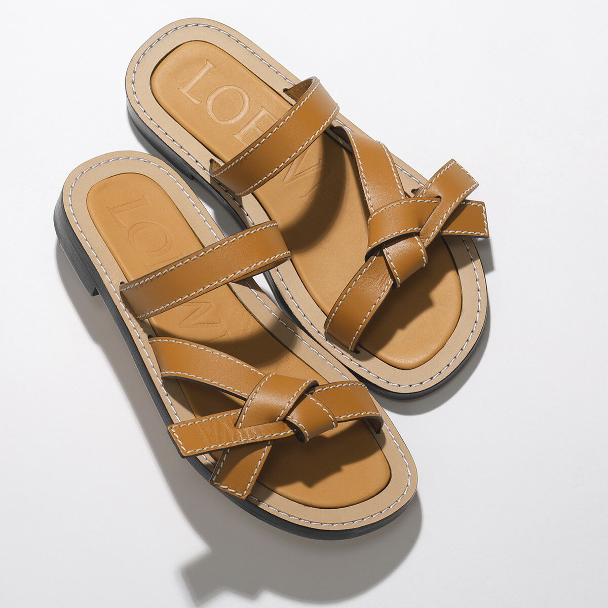 LOEWE ロエベ 453.10.636 SANDALIA GATE FLAT レザー ノット フラット サンダル 3649/LIGHT-CARAMEL 靴 レディースのサムネイル