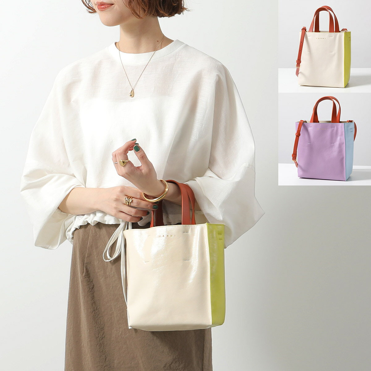 【6/25限定！2人に1人が当選！エントリーで最大100％ポイントバック】MARNI マルニ ショルダーバッグ MUSEO SOFT ミュゼオ ソフト ミニ SHMP0040L0 SHMP0040Q0 P2644 レディース ハンドバッグ バイカラー レザー 鞄 カラー4色【cp_ten】のサムネイル