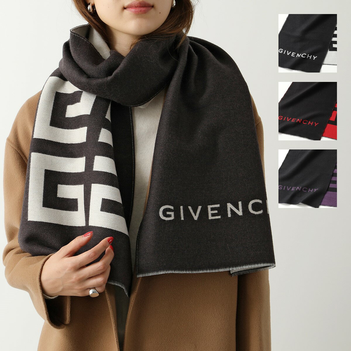 GIVENCHY ジバンシィ マフラー 35×180 GV3518 J4546 レディース シルク混ウール ストール 4G ロゴ カラー4色