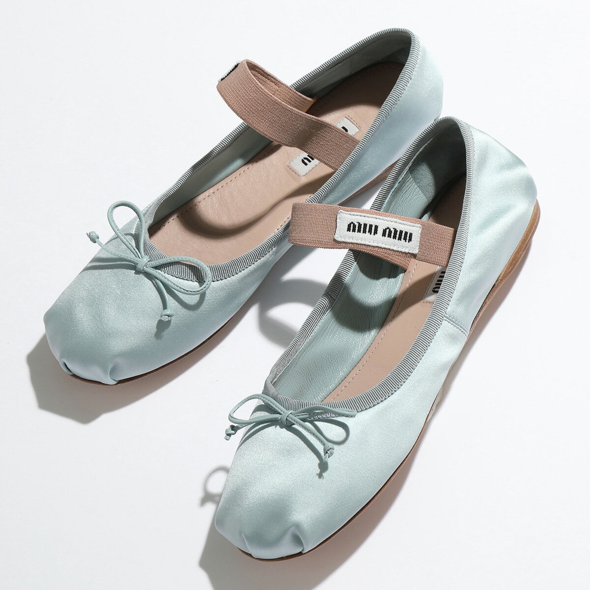 MIUMIU ミュウミュウ バレエシューズ 5F794DFA005 QU6 レディース サテン バレリーナ フラットシューズ パンプス リボン ロゴ 靴 F0AE7/LAGOのサムネイル