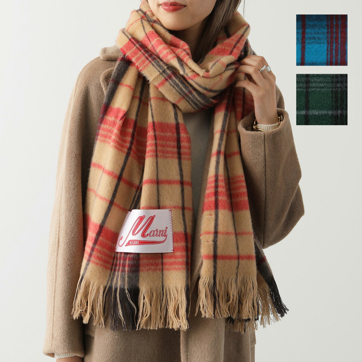 MARNI マルニ マフラー SCMC0081A0 UAW005 レディース チェック ウール スカーフ ロゴラベル フリンジ カラー3色【po_sannn】のサムネイル