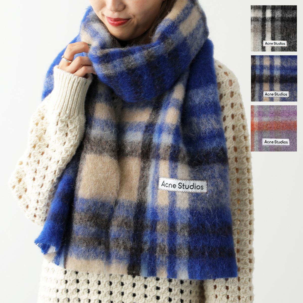 Acne Studios アクネストゥディオズ マフラー CA0146 FN-UX-SCAR000157 レディース ストール チェック柄 ロゴラベル 大判 カラー3色のサムネイル