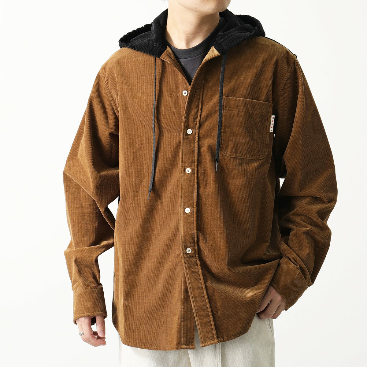 MARNI マルニ 長袖 シャツ CUMU0195Q1 UTC083 メンズ コーデュロイ シャツジャケット バイカラー フード付き オーバーサイズ 胸ポケット 00M20/EARTH-OF-SIENAのサムネイル