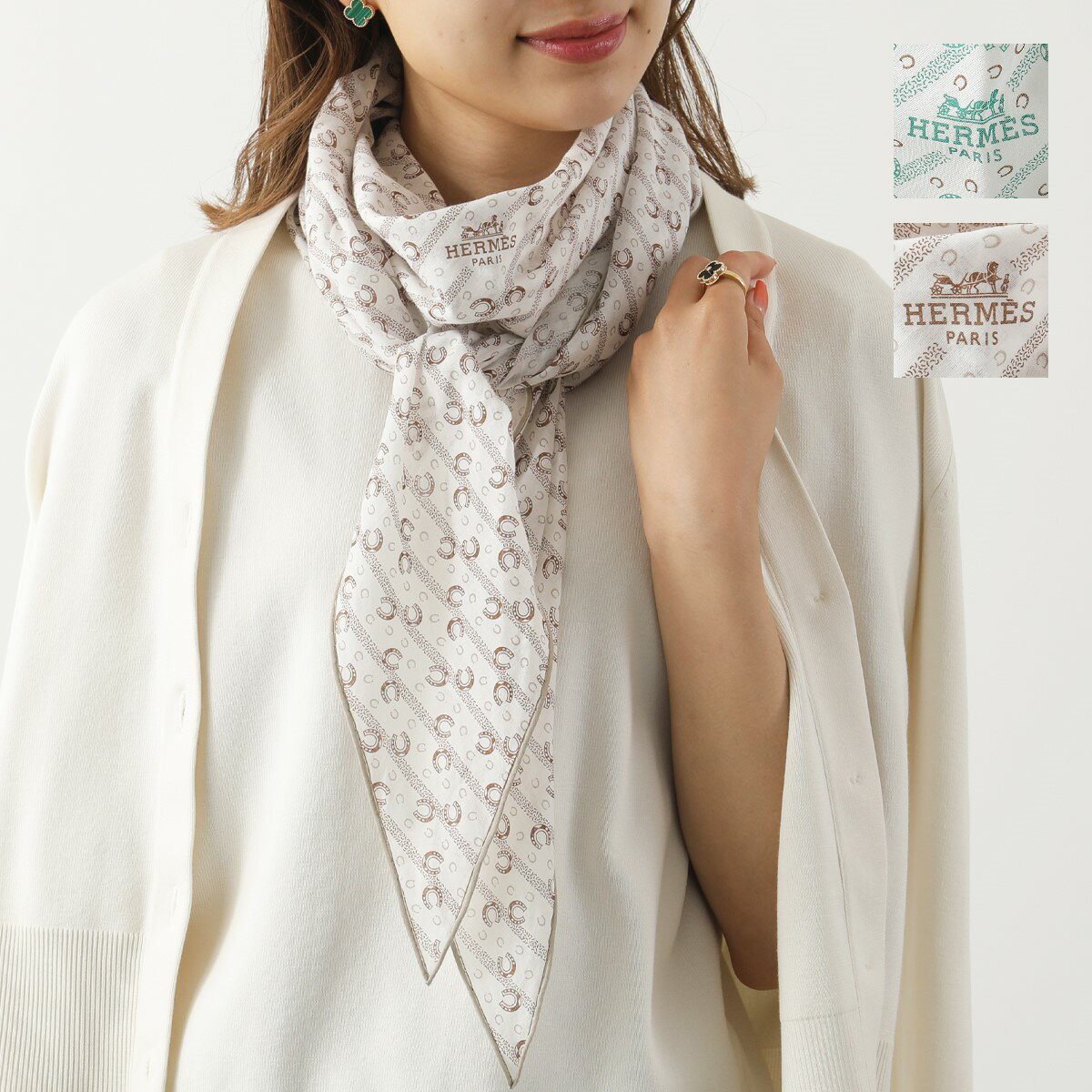 HERMES エルメス スカーフ ロザンジュ 190×75 LOSANGE GM 443722T レディース シアー コットン ストール 馬具 総柄 ロゴ ケース付き カラー2色のサムネイル