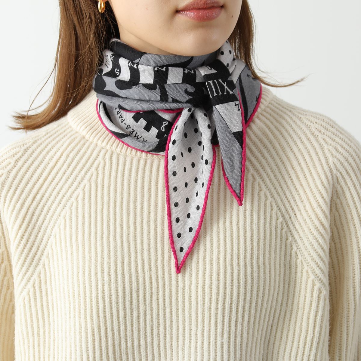 HERMES エルメス スカーフ 130×50 ロザンジュ LOSANGE 473266S レディース カシミヤ シルク カシシル ストール 柄 ひし形 ロゴ ケース付き 05のサムネイル