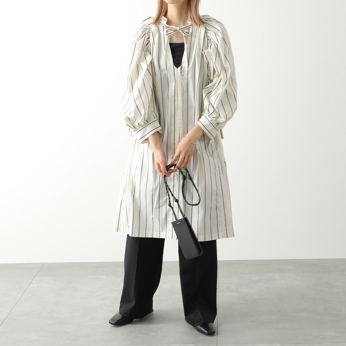 3.1 Phillip Lim スリーワンフィリップリム ワンピース F221-9918YPS レディース コットン ポプリン ストライプ パフスリーブ Vネック UN117/UNBLEACHED-MULTIのサムネイル