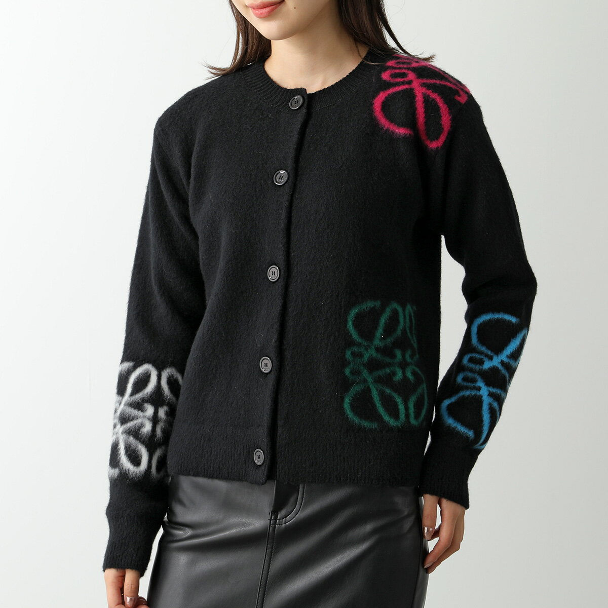 LOEWE ロエベ ニットカーディガン S359Y16K23 レディース アナグラム インターシャ ウール マルチカラー 丸首 1489/BLACK/MULTICOLORのサムネイル