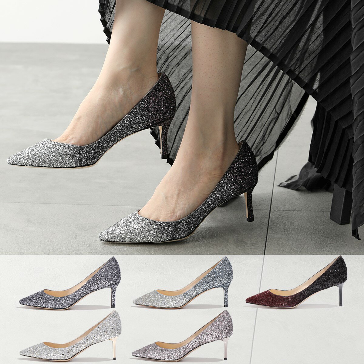 Jimmy Choo ジミーチュウ パンプス ROMY 60 ARG BRE CGD CGF VKV VNB レディース グリッター ポインテッドトゥ ハイヒール ピンヒール 6.0cmヒール 靴 カラー6色のサムネイル