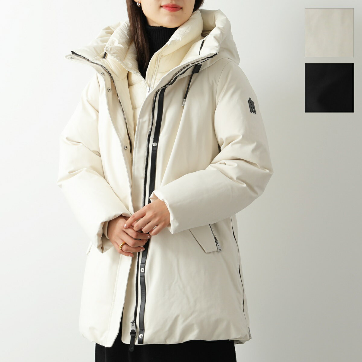 MACKAGE マッカージュ ダウンジャケット KINSLEE-NF レディース フーテッド 2way ダウンコート ブルゾン ミディアム丈 メタルロゴ カラー2色のサムネイル