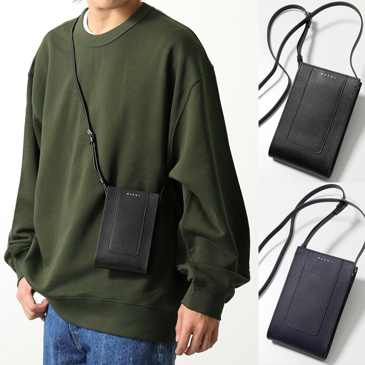 MARNI マルニ フォンケース TEMI0012U0 LV520 メンズ レディース レザー ショルダーバッグ クロスボディ 携帯ケース 鞄 カラー2色