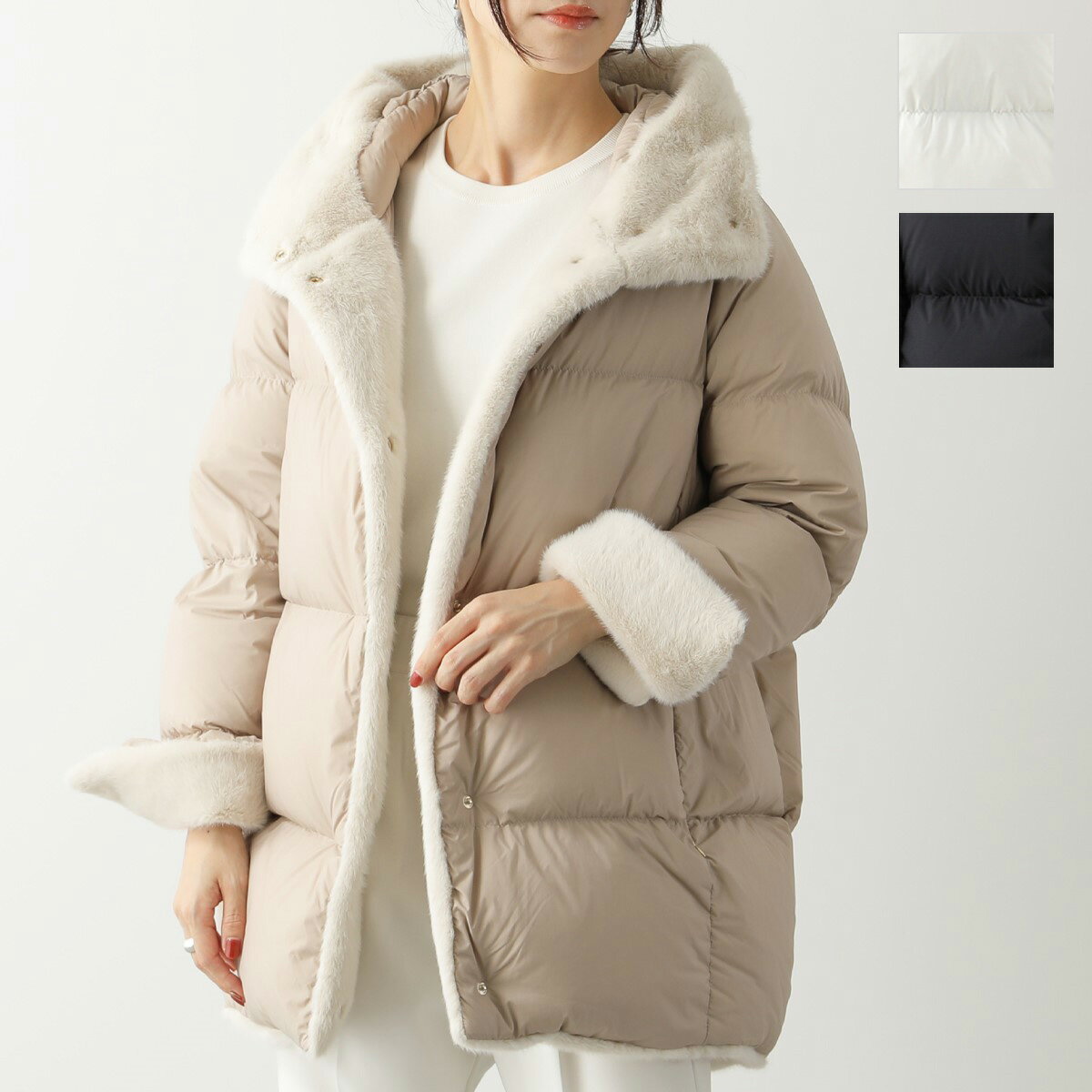 HERNO Globe Lab ヘルノ ダウンジャケット PI001496D 12456 レディース エコファー フーテッド ブルゾン ナイロン ミディアム丈 カラー3色 PI001496D124569300のサムネイル