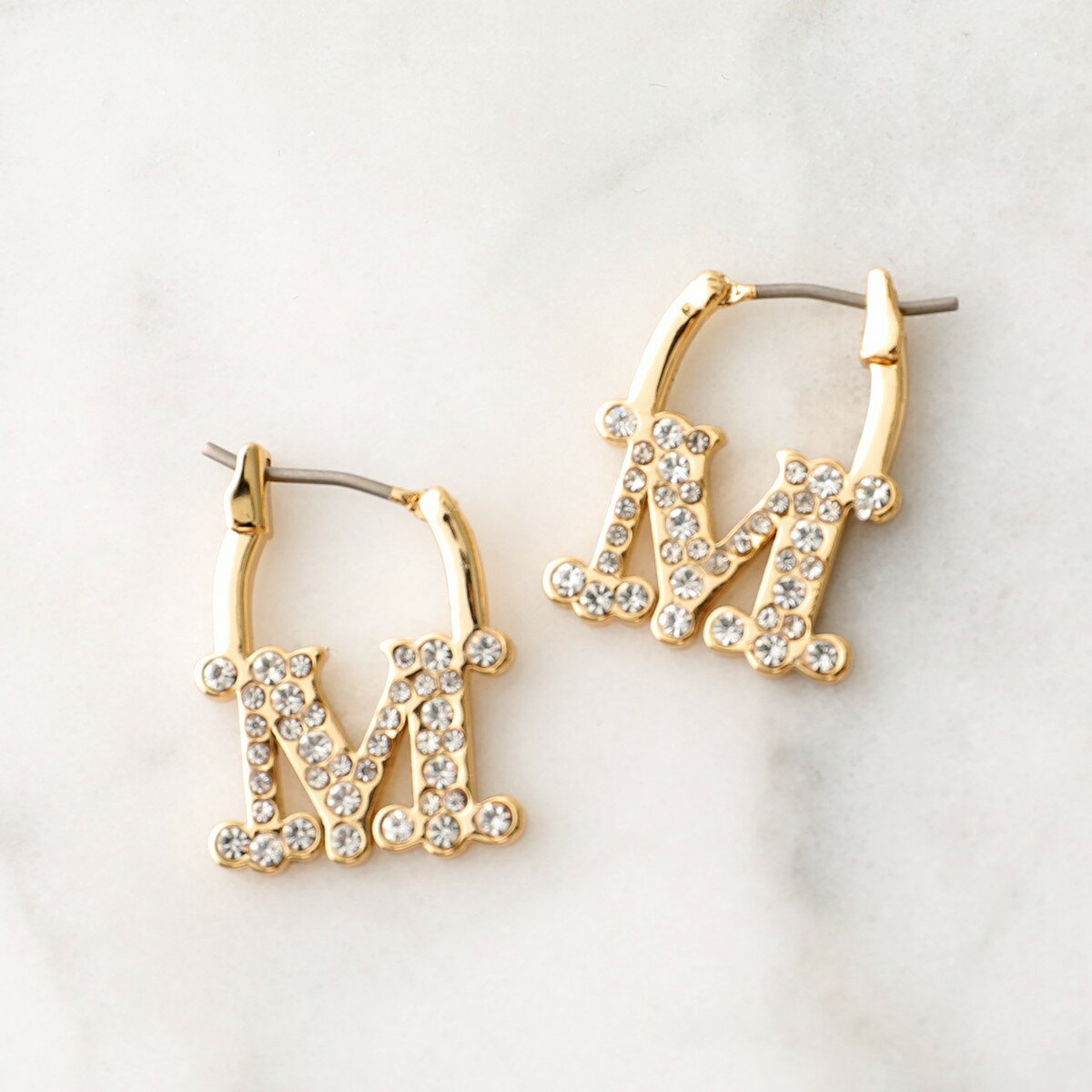 MAX MARA マックスマーラ リングピアス EARRY02 レディース ラインストーン クリスタル ビジュー メタル Mロゴ 001のサムネイル