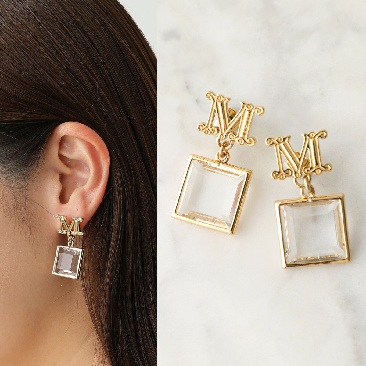 MAX MARA マックスマーラ ピアス EARRY04 レディース クリスタル ビジュー メタル スタッドピアス Mロゴ 001【fl_itiman】のサムネイル
