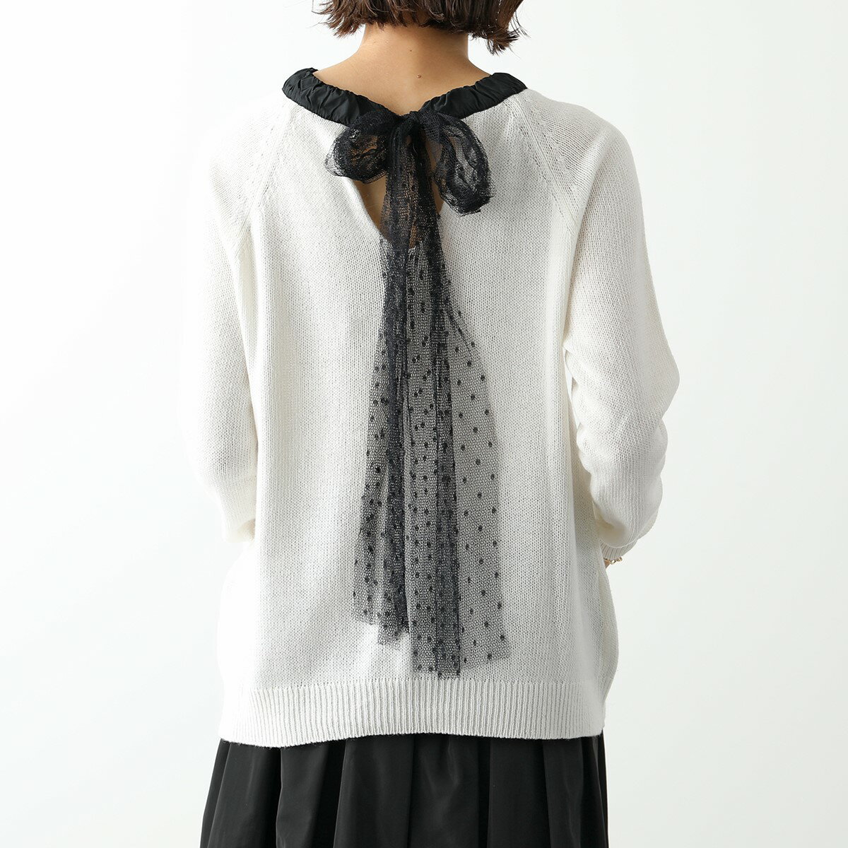 RED VALENTINO レッドヴァレンティノ ニットセーター Point d'Esprit Tulle 1R0KC15G 6NS レディース ウールブレンド 長袖 リボン チュール 0AN/AVORIO/NEROのサムネイル