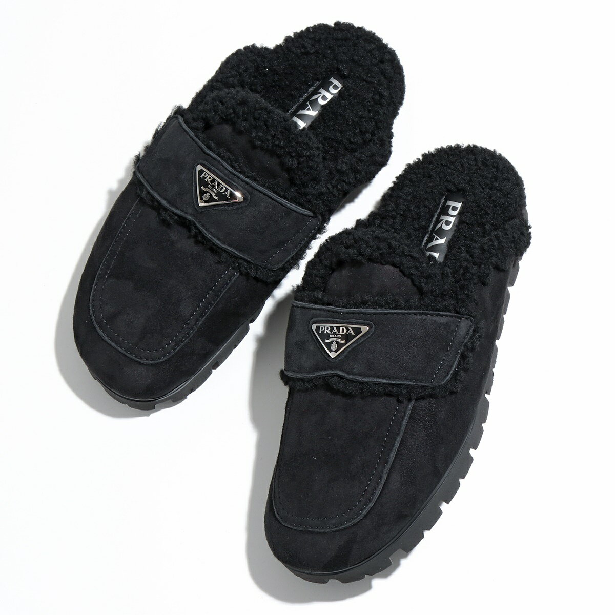 PRADA プラダ ミュールサンダル 2S2956 1A6 メンズ シアリング サボ トライアングルロゴ ボア ムートン スリッパ 靴 F0002/NEROのサムネイル