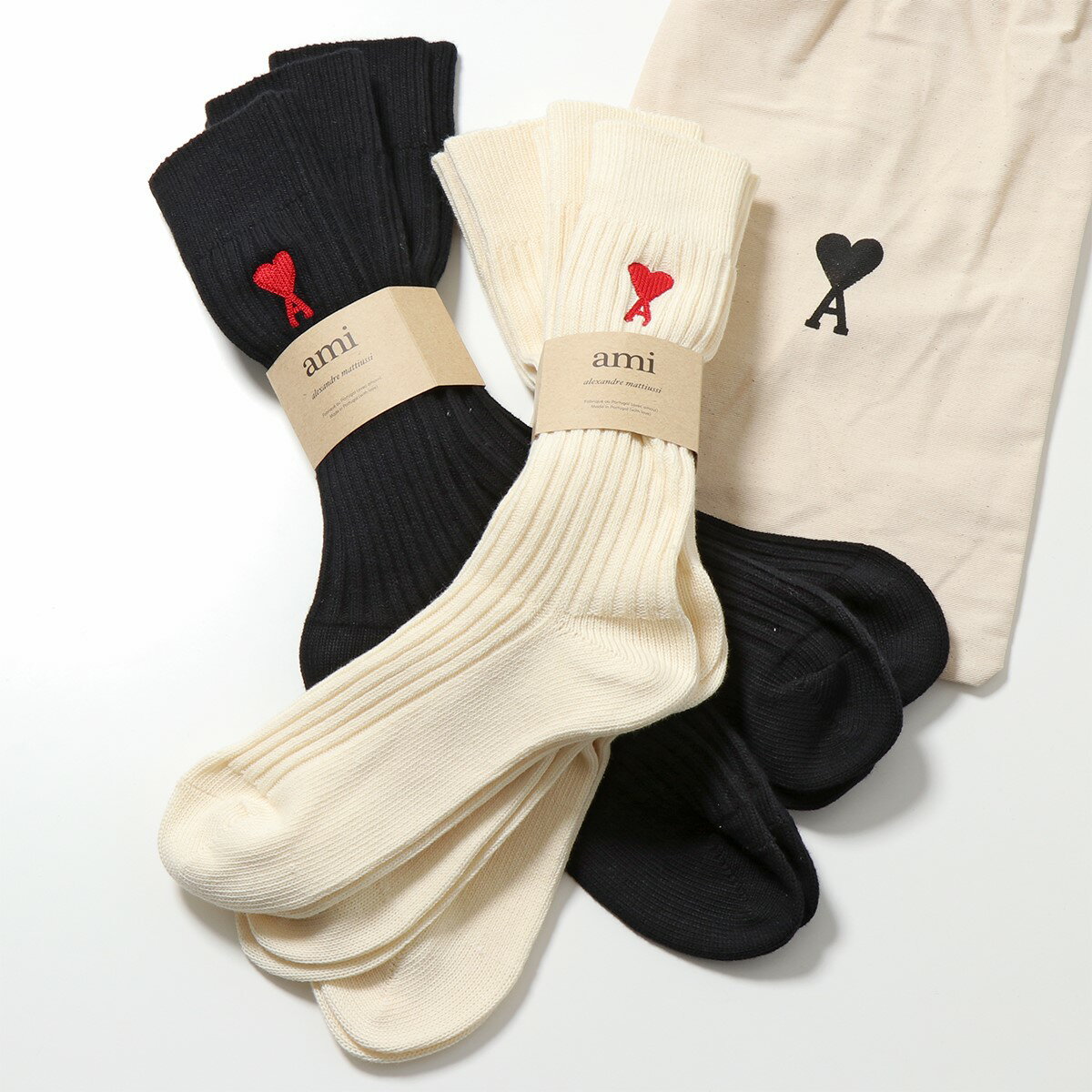 ami paris アミパリス ソックス 3Pセット THREE-PACK ADC SOCKS USC606 379 メンズ リブ ハイソックス 靴下 3枚組 ハートロゴ刺繍 カラー2色【ss_ten】