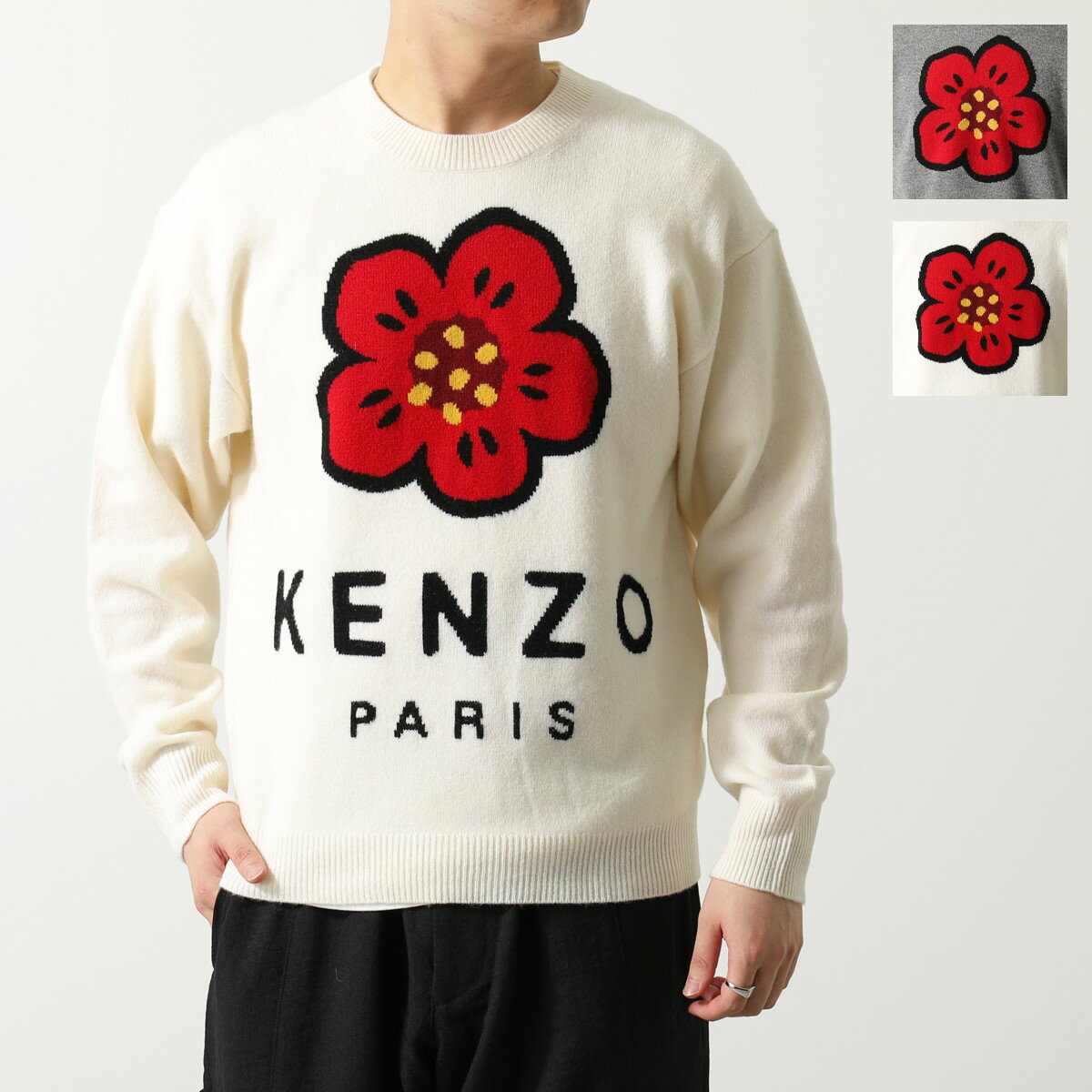 KENZO ケンゾー ニット BOKE FLOWER FC65PU3453LD メンズ メリノウール クルーネック セーター フラワー ロゴ カラー2色のサムネイル