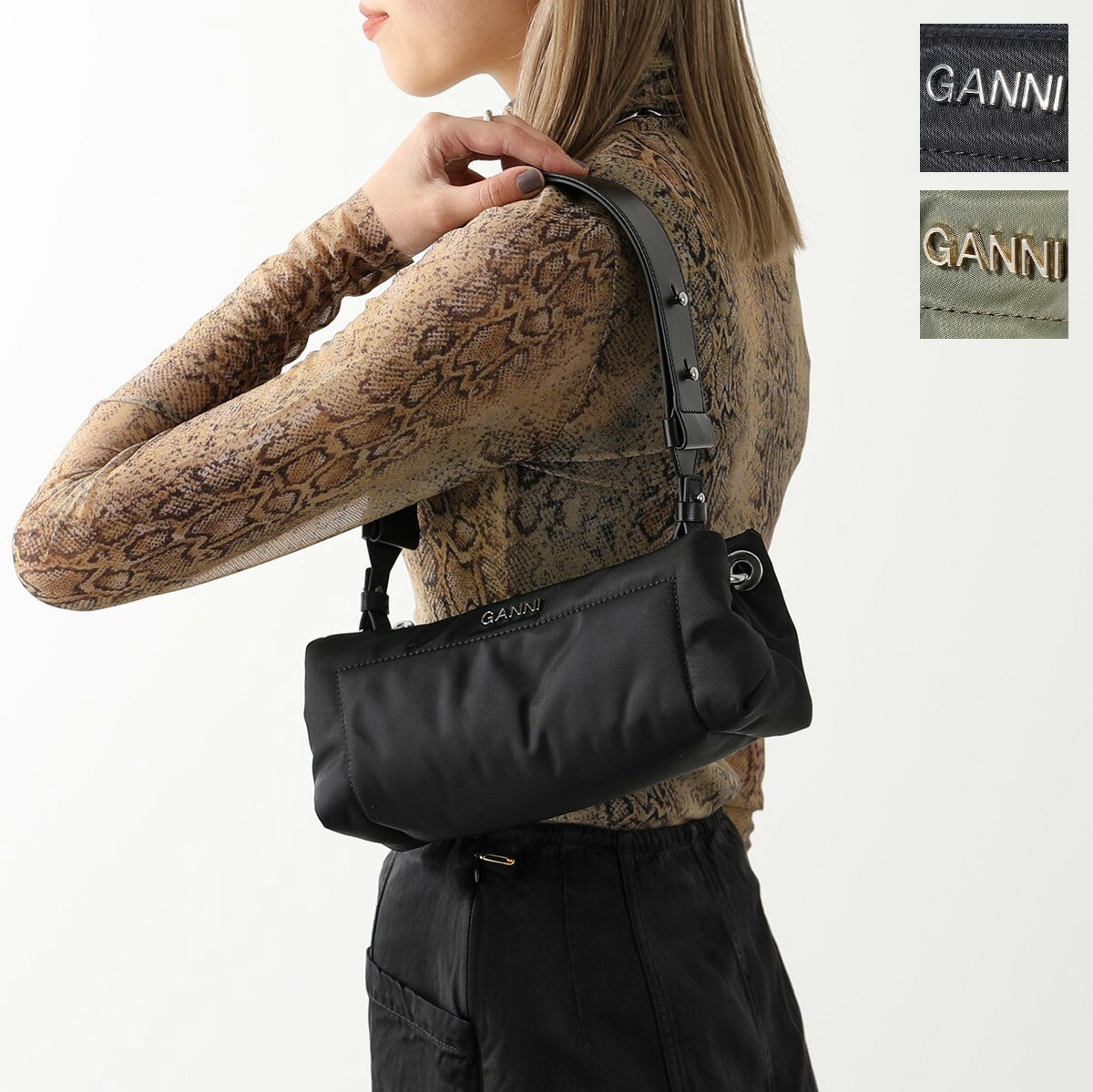 GANNI ガニー ハンドバッグ Pillow Baguette Bag A4427 5858 レディース メタルロゴ ミニバッグ 鞄 カラー2色のサムネイル