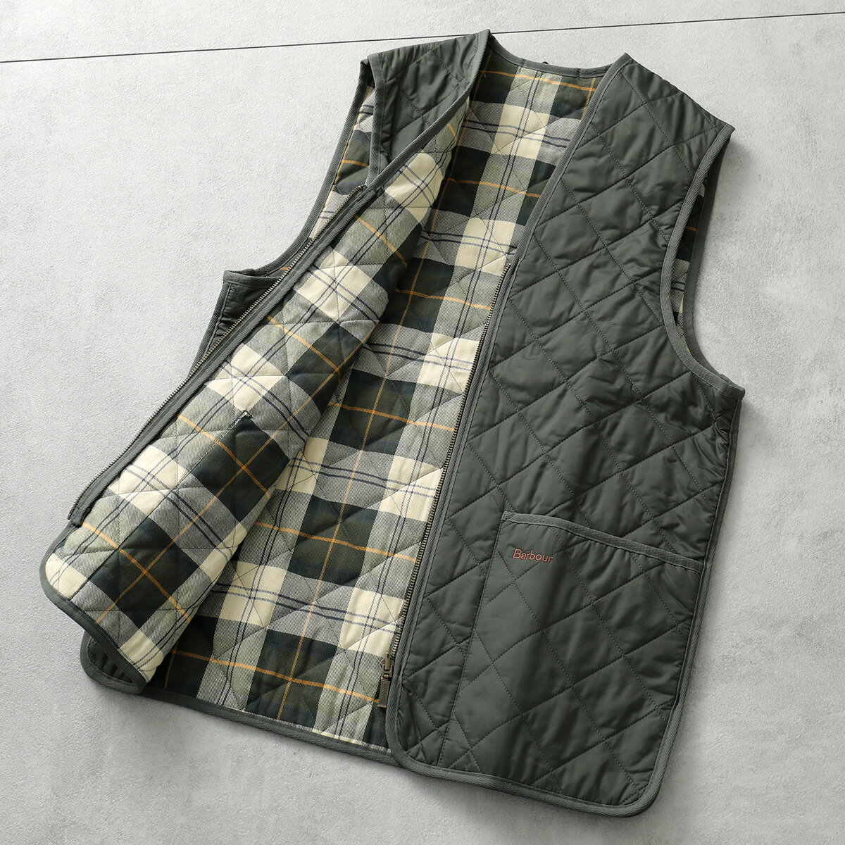 Barbour バブアー ベスト QUILTED WAISTCOAT/ZIP IN LINER MLI0001 メンズ キルティング ジレ ライナー チェック GN91