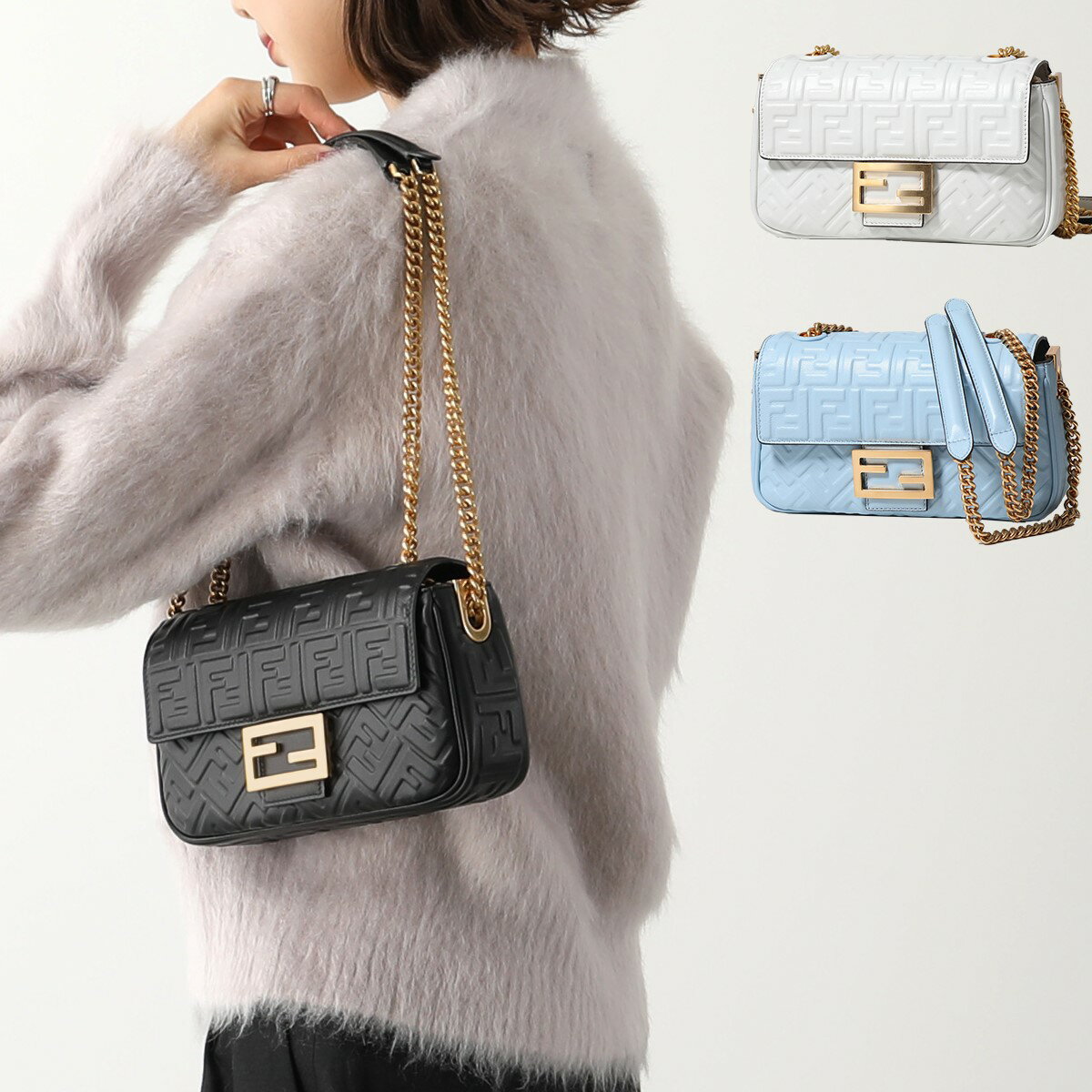FENDI フェンディ ショルダーバッグ BAGUETTE CHAIN バゲット チェーン 8BR793 AH9C レディース FFエンボス レザー ミディ ハンドバッグ FFロゴ 鞄 カラー3色【cp_fivee】のサムネイル