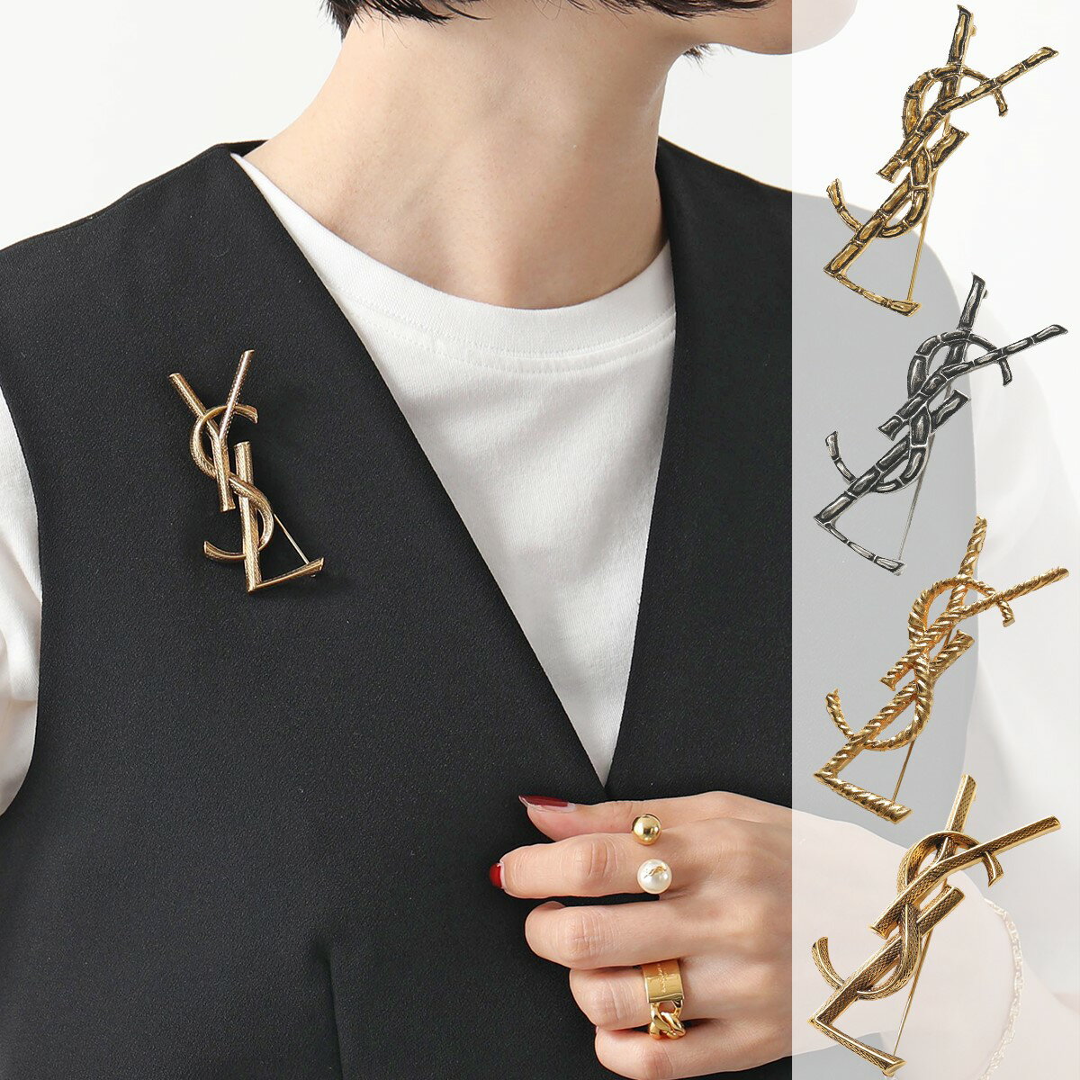 SAINT LAURENT サンローラン ブローチ OPYUM BROCHE オピウム 470371 652410 700582 Y1500 レディース YSL カサンドラロゴ ピンバッチ クロコダイル ツイスト スネーク カラー4色