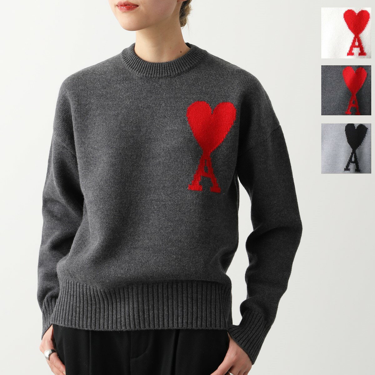 ami paris アミパリス セーター UKS002.018 レディース クルーネック ニット ハートロゴ ウール 長袖 カラー3色のサムネイル