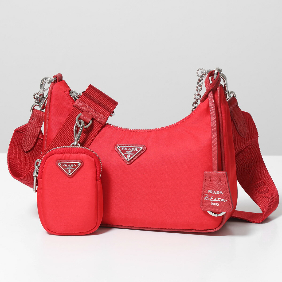 PRADA プラダ ショルダーバッグ 1BH204 064 レディース ナイロン ミニポーチ付き ハンドバッグ トライアングルロゴ 鞄 F0011/ROSSOのサムネイル