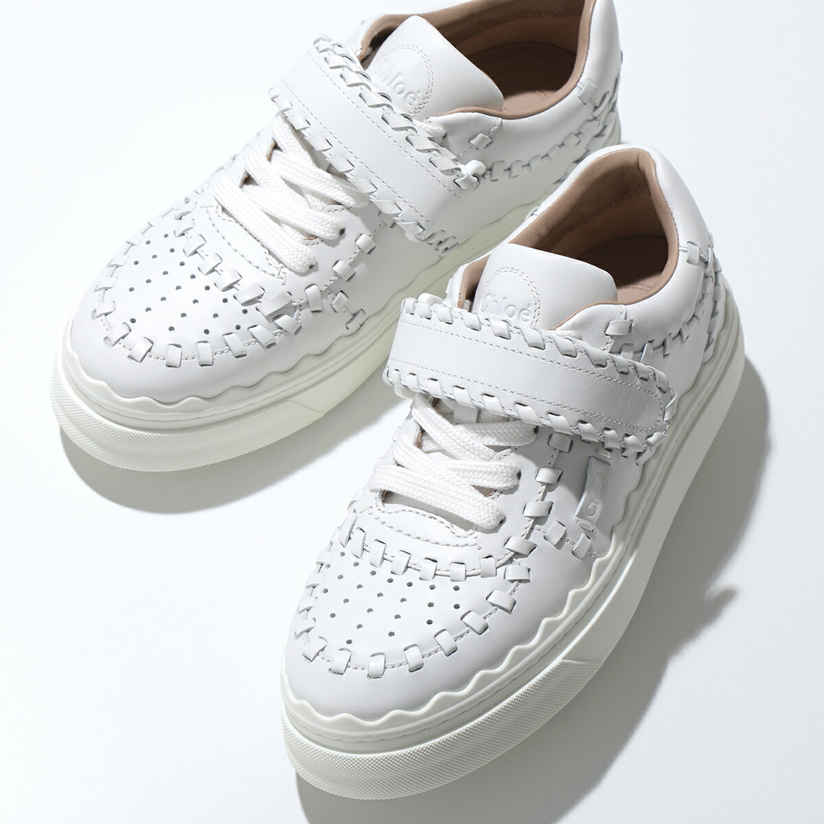 Chloe クロエ スニーカー LAUREN CHC22W70342 レディース ローカット ストラップ付き レザー ステッチ シューズ 靴 101/Whiteのサムネイル