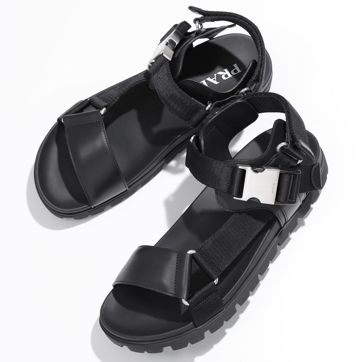 PRADA プラダ サンダル 2X3055 3L74 メンズ スポーティ レザー×ナイロンテープ バックルストラップ シューズ 靴 F0002/NEROのサムネイル