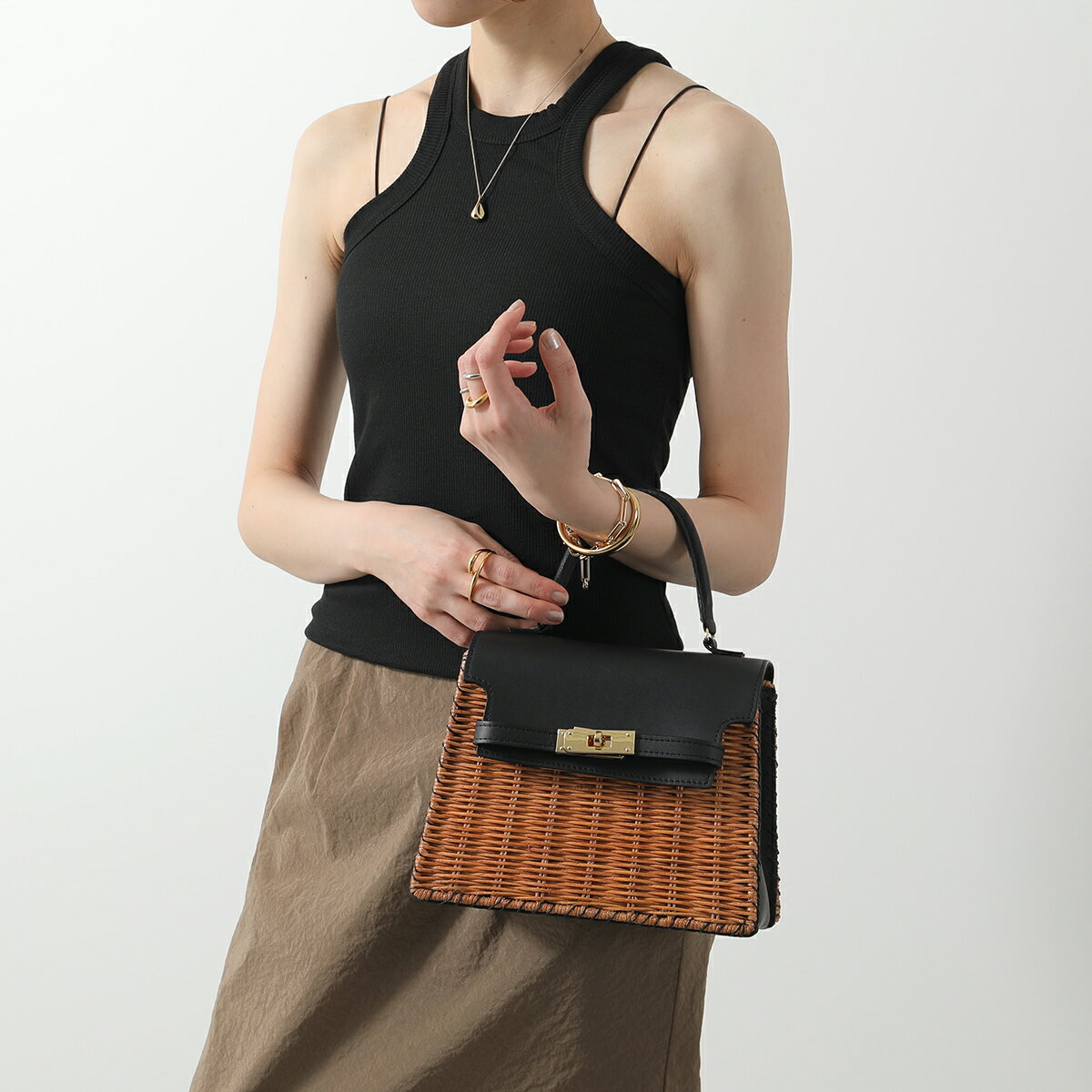 BAGMATI バグマティ ショルダーバッグ BBK22 AW15 レディース ハンドバッグ かごバッグ ウィッカー×レザー 鞄 Black/Caramelのサムネイル